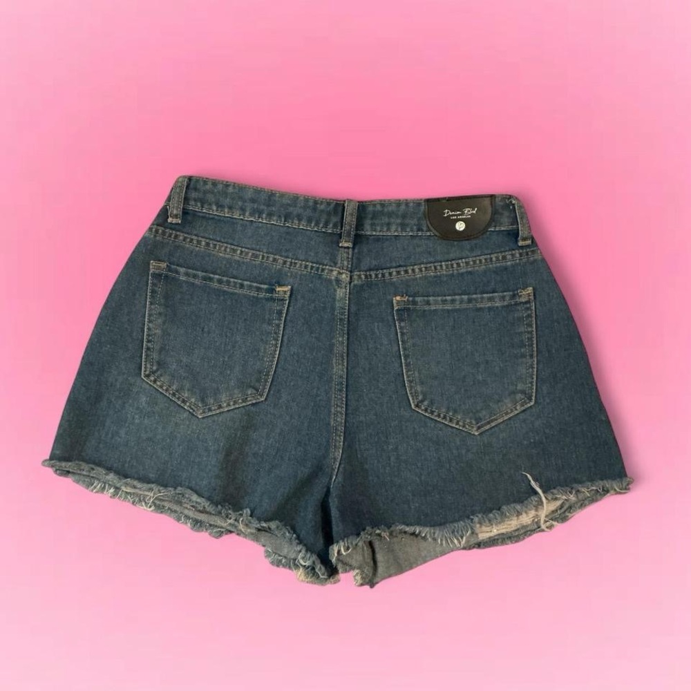 Pearl-Embellished Distressed Blue Jean Shorts - Picture 2 of 5